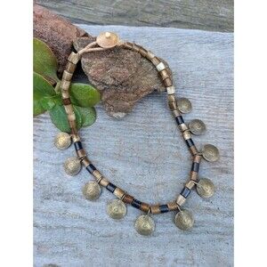 Vintage Brass Tribal Necklace: Beaded Ethnic Necklace